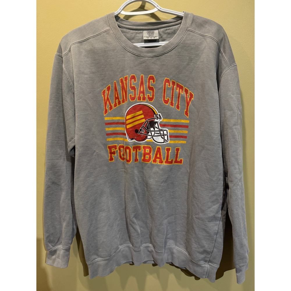 Comfort Colors Kansas City Football Sweatshirt Gray Crewneck Mens Medium Vintage